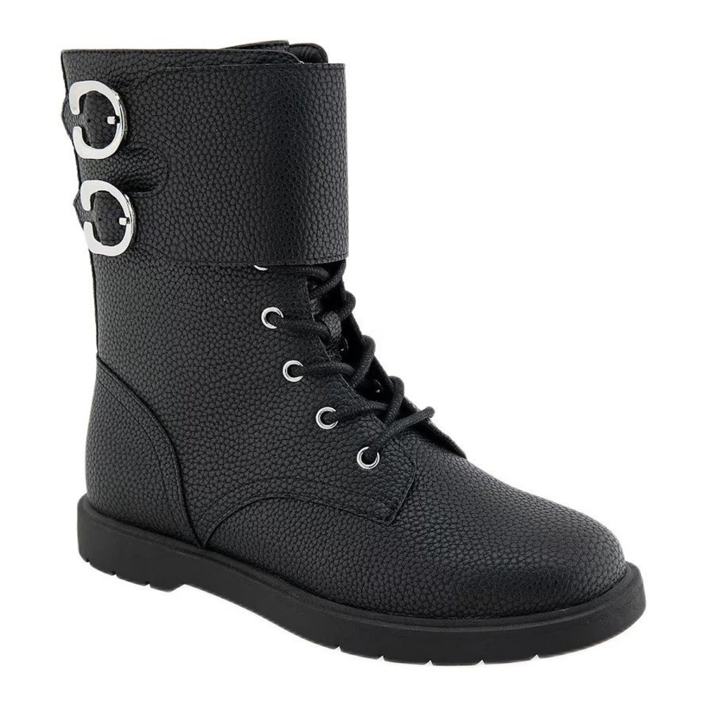 Aerosoles Womens Combat Boots Black Moto Buckle Mid-Calf Wide 10W New